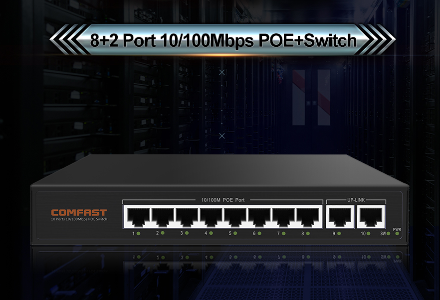 Comfast – commutateur Ethernet POE CF-SF181P, 8 + 2 ports, alimentation électrique intelligente, 120W, haute puissance, 2G