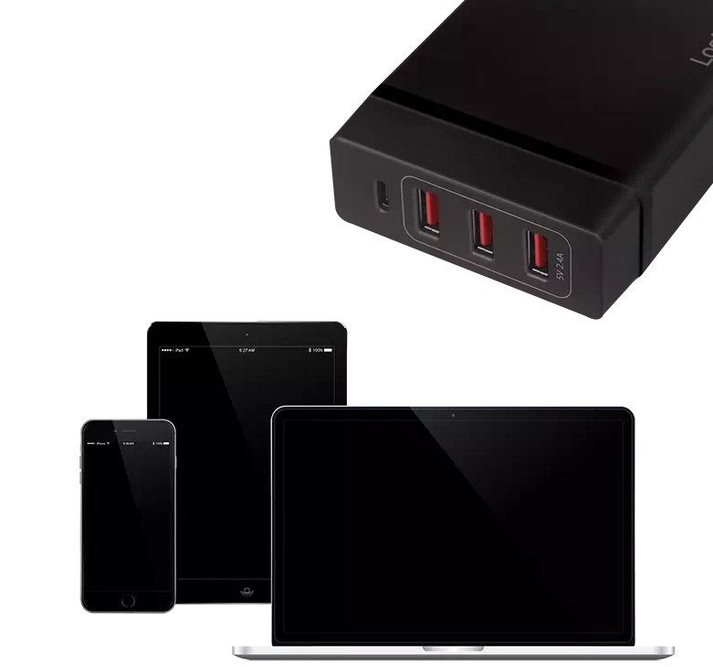 Chargeur de table USB, 3 ports USB-A & 1 port USB-C 72W - PA0122