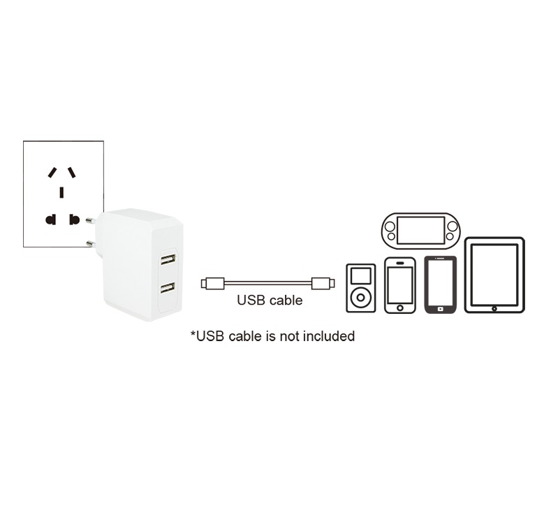 Adaptateur Secteur USB 1 port 2,1A + 1 port 1A - PA0094