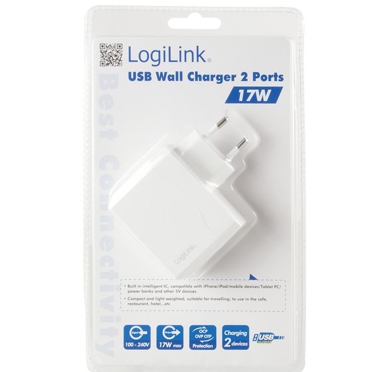 Adaptateur Secteur USB 1 port 2,1A + 1 port 1A - PA0094