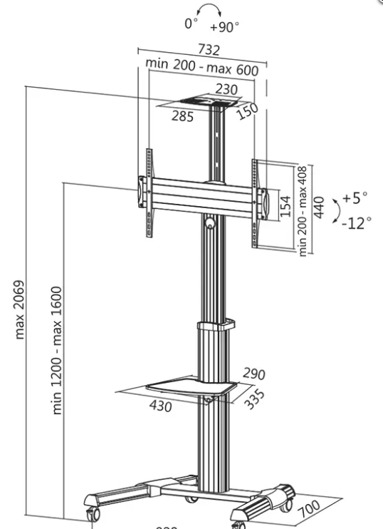 Support à roulettes pour écran 37 à 70", 50 Kgs