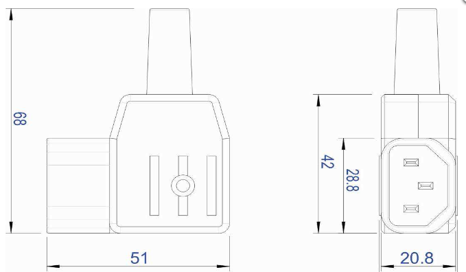 Fiche mâle C14 coudé 90° D