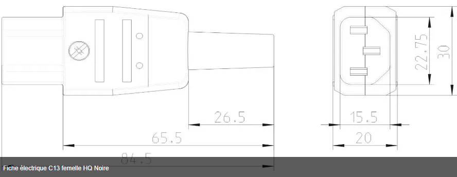 Fiche électrique C13 femelle HQ Noire