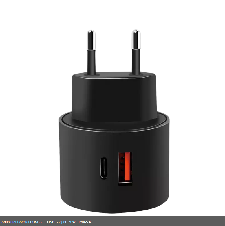 Adaptateur Secteur USB-C + USB-A 2 port 20W - PA0274