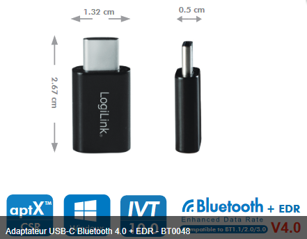Adaptateur USB-C Bluetooth 4.0 + EDR - BT0048