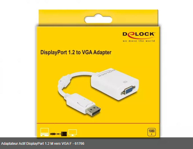 Adaptateur Actif DisplayPort 1.2 M vers VGA F - 61766