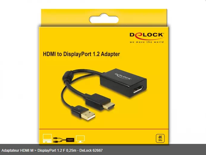 Adaptateur HDMI M > DisplayPort 1.2 F 0,25m - DeLock 62667