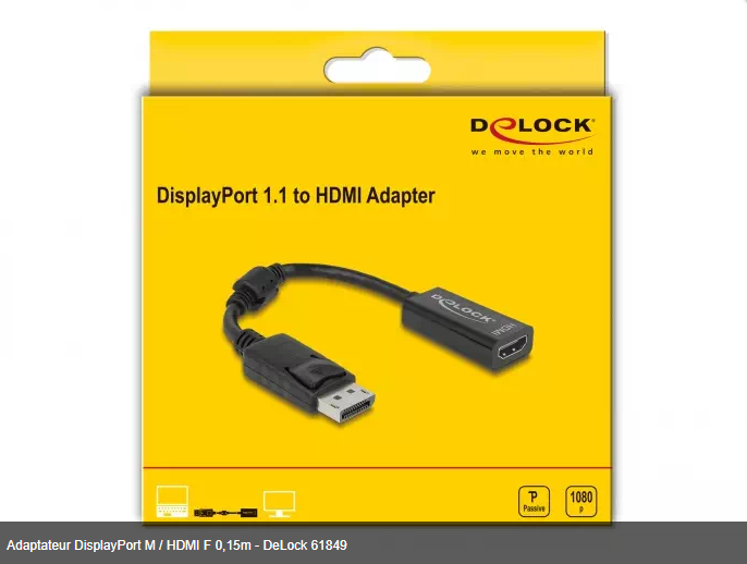 Adaptateur DisplayPort M / HDMI F 0,15m - DeLock 61849