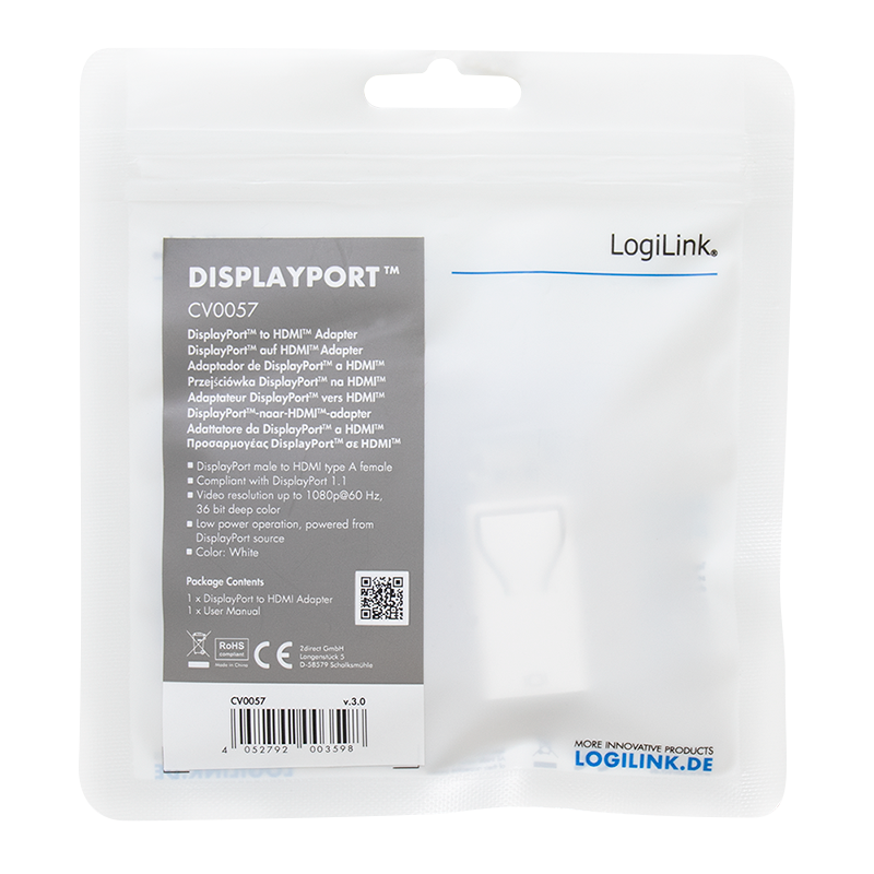 Adaptateur DisplayPort M / HDMI F - Blanc - CV0057