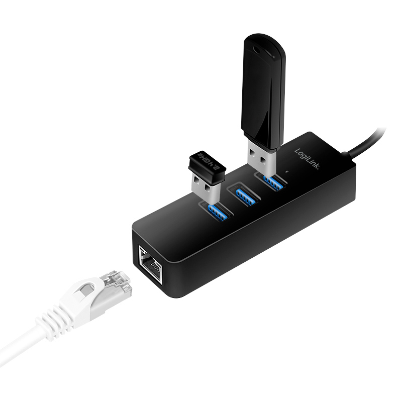 Convertisseur USB-C 3.1 / RJ45 Gigabit + Hub 3 ports USB3.0 - UA0283