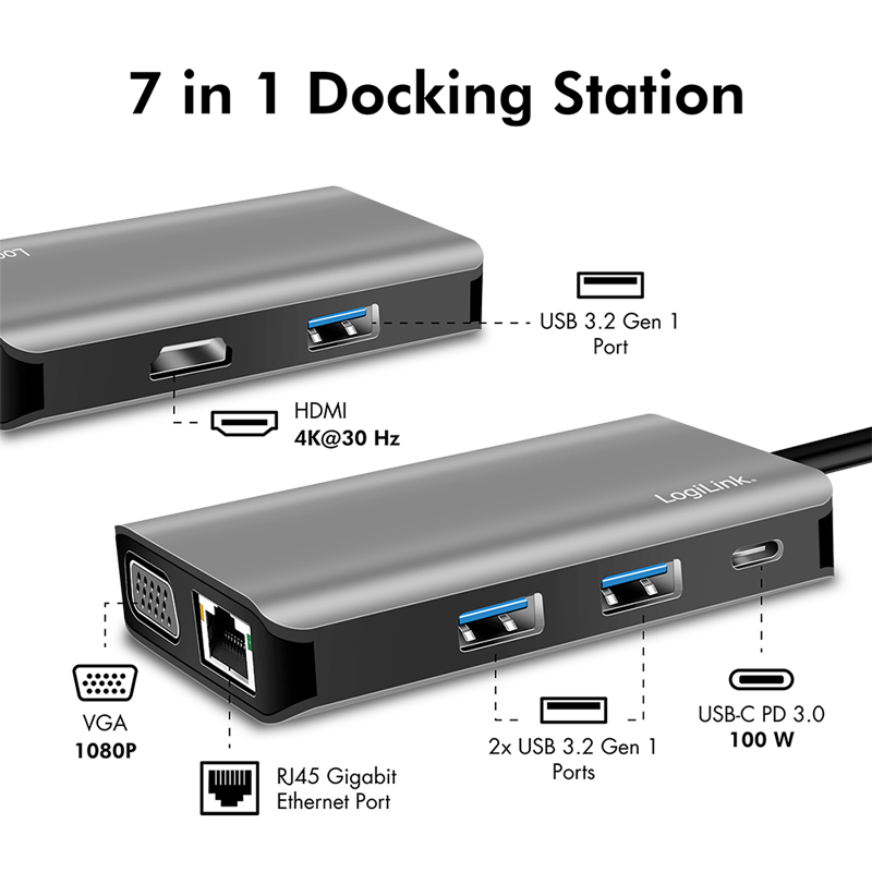 Station d'accueil USB-C 3.2 4K, 7 ports + PD - UA0410