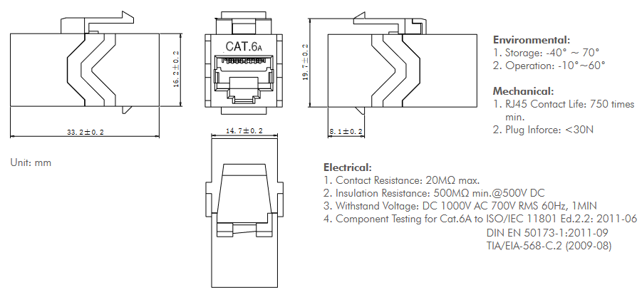 Traversée Keystone RJ45 F/F Cat6A blindée - NK4017