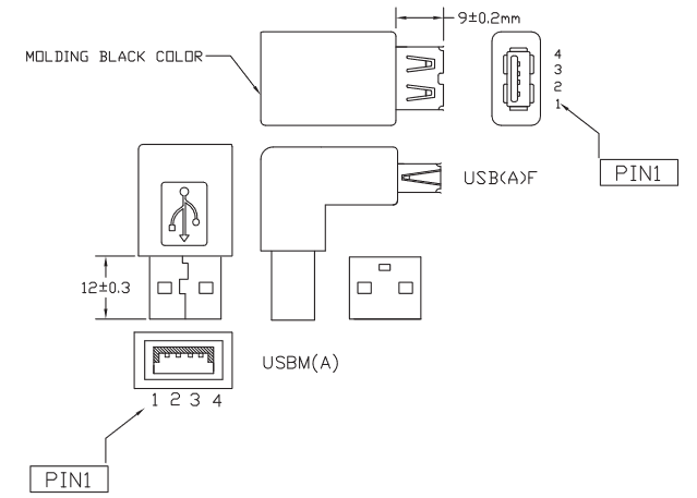 Adaptateur USB2.0 A vers A M/F coudé 270° - AU0027