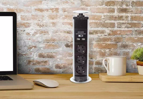 Bloc escamotable 3 prises + 2 USB 2,1A
