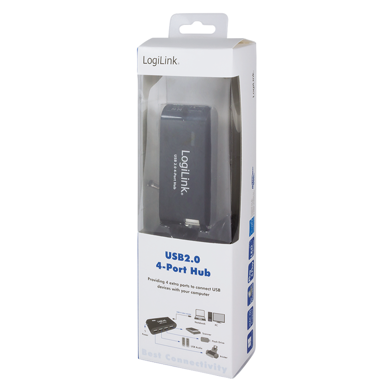 Hub USB2.0 4 ports noir + alimentation - UA0085