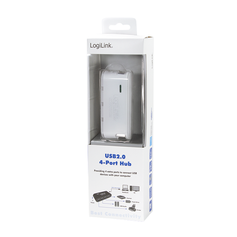 Hub USB2.0 4 ports blanc + alimentation - UA0086