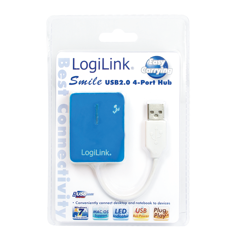 Mini Hub USB2.0, 4 ports auto-alimenté Bleu - UA0136