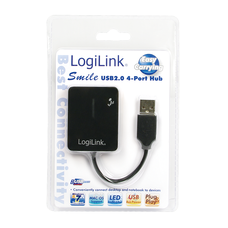 Mini Hub USB2.0, 4 ports auto-alimenté Noir - UA0139
