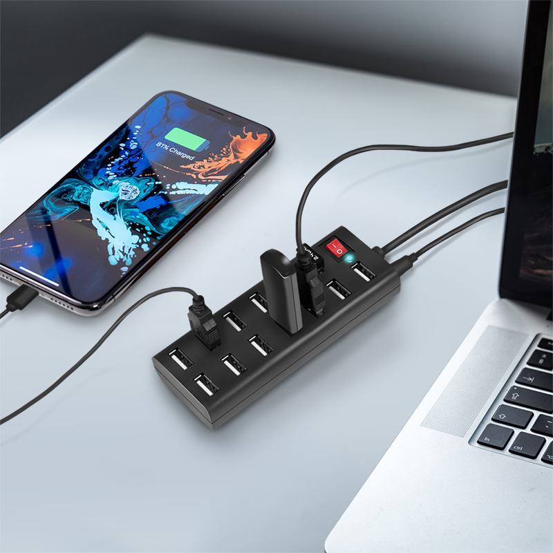 Hub USB2.0, 13 ports + switch on/off avec alim.