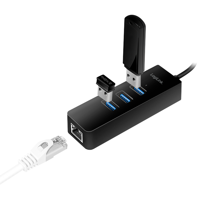Convertisseur USB3.0 / RJ45 Gigabit + Hub 3 ports USB3.0 - UA0173A