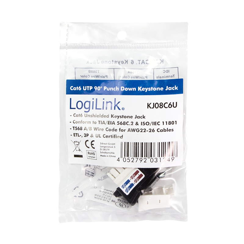 Embase Keystone Cat.6 UTP, IDC 90°, largeur 18mm, UL 