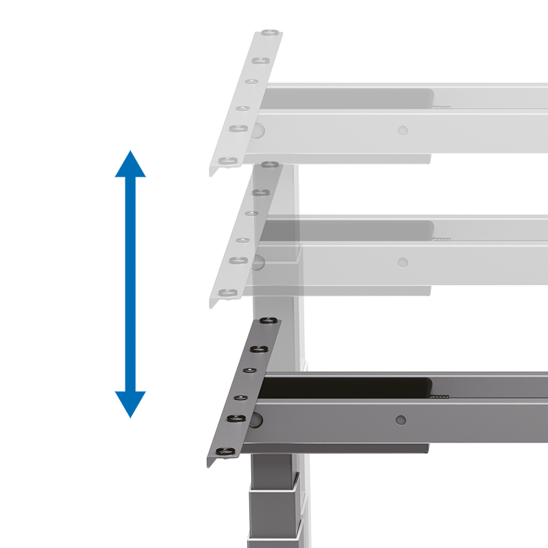 Pied de bureau réglable électriquement, pieds télescopiques triples, 2 moteurs, gris 