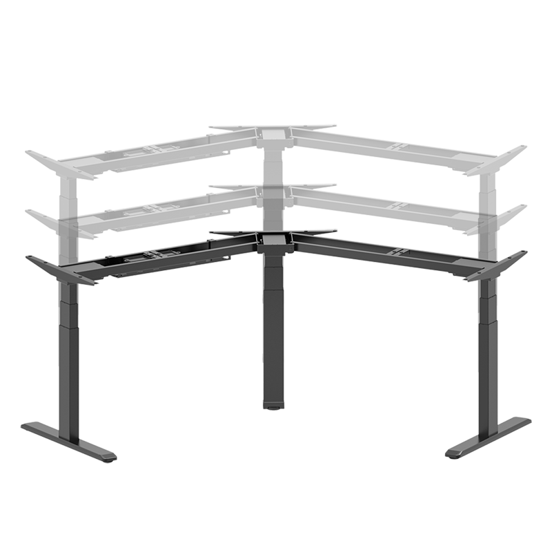 Structure de bureau assis-debout réglable électriquement, 3 moteurs, incliné à 120° 