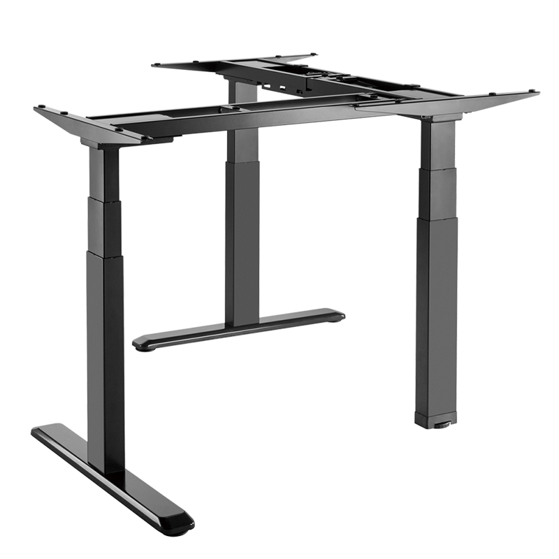 Structure de bureau assis-debout à réglage électrique, 3 moteurs, forme en L à 90° 