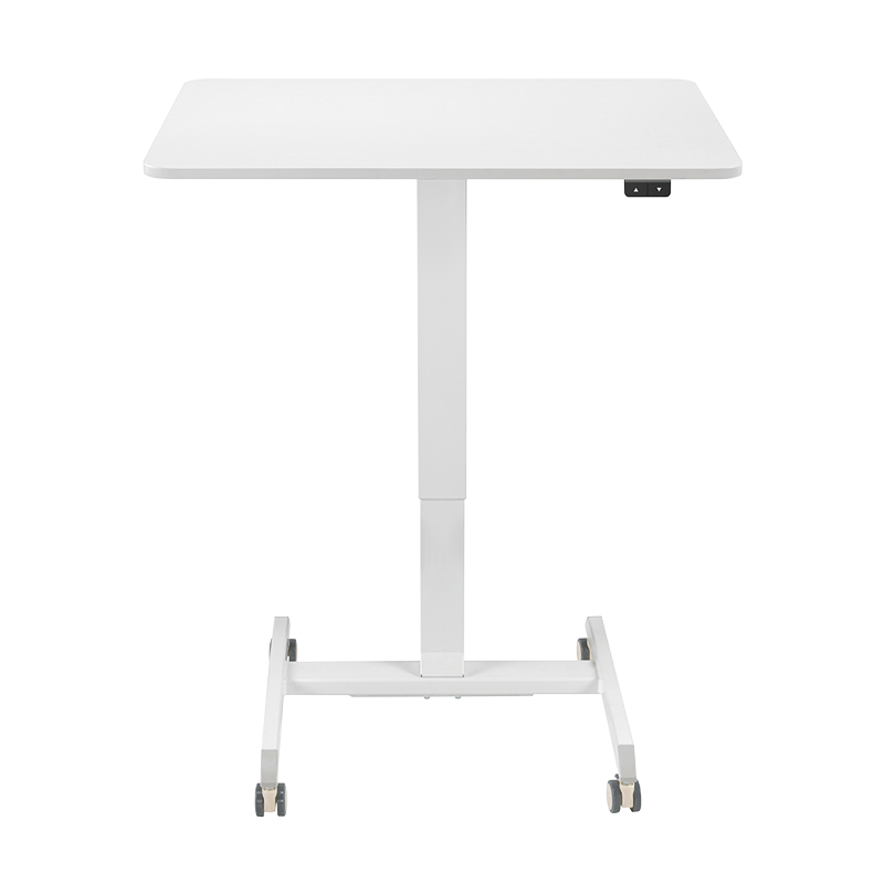 Poste de travail assis-debout à réglage électrique, 1 moteur, enroulable, blanc 