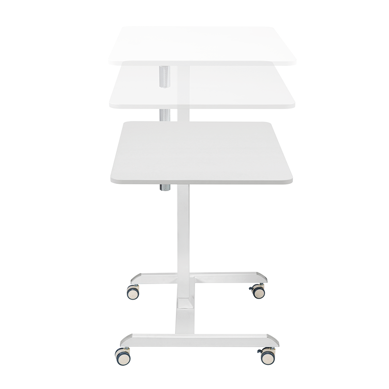 Poste de travail assis-debout à réglage électrique, 1 moteur, enroulable, blanc 