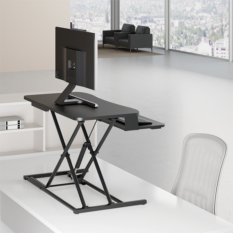 Convertisseur de bureau assis/debout avec plateau pour clavier, jusqu'à 15 kg, réglable, noir 