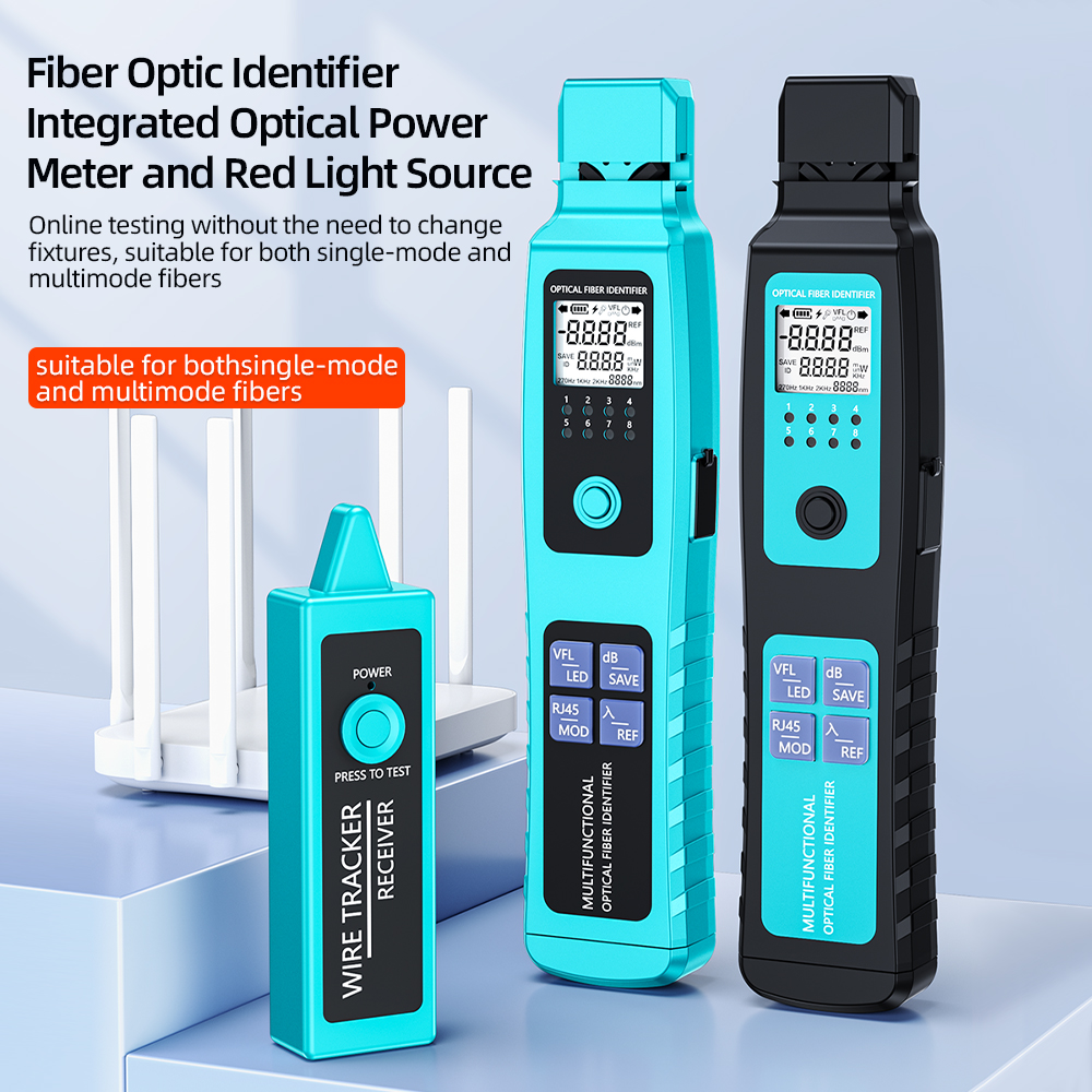 Identificateur de fibre optique en direct pour câble 0.25/0.9/2.0/3.0mm avec câble à fibre optique 10mw VFL et LED RJ45 850nm-1650nm SM et MM 