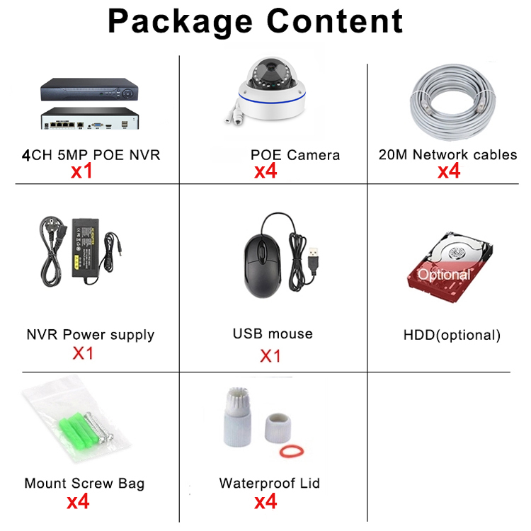 CAMERA  3 MEGAPIXELS 4 CANAUX CCTV DVR SYSTEME DE CAMERA DE SECURITE POE