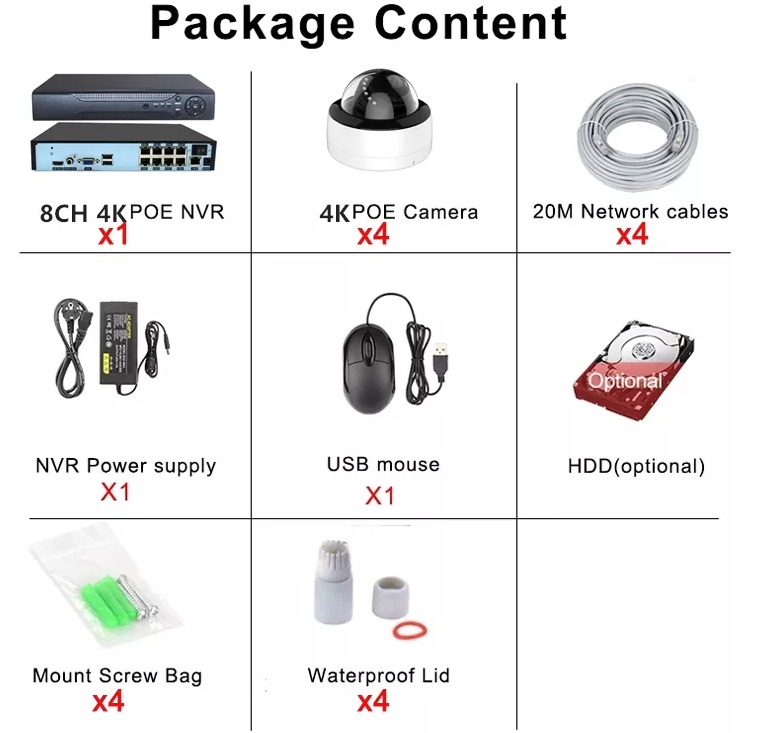 CAMERA  A VISION NOCTURNE A DOME 8 CANAUX 3MP AVEC DVR ETANCHE
