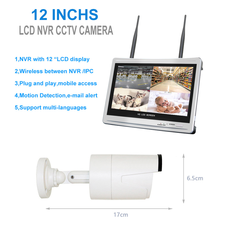 CAMERA  ÉCRAN 12.5 "MONITEUR LCD NVR KIT DE  WIFI 4CH 1080P 