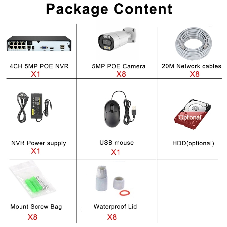 CAMERA 8 CANAUX POE NVR KIT ENREGISTREUR  8MP 4K