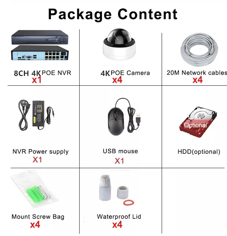 CAMERA IP DE SYSTEME DE VIDEOSURVEILLANCE DOME INTERIEUR POE NVR 4CH 5MP AVEC MICROPHONES POE