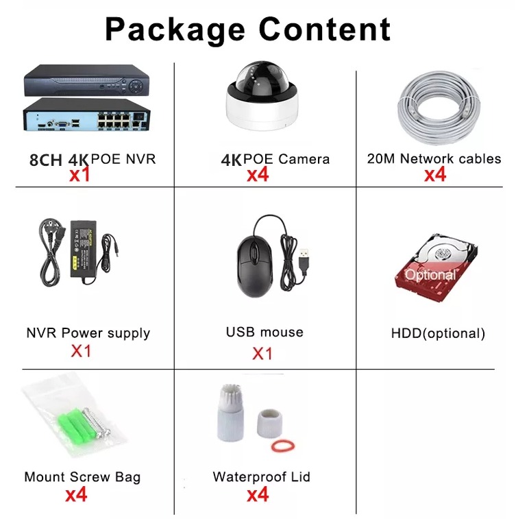 CAMERA IP DOME INTERIEUR POE NVR 4CH 5MP AVEC MICROPHONES POE