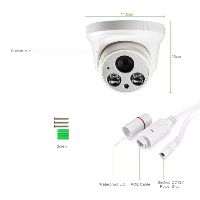 CAMERA POE IP DOME INTERIEUR A VISION NOCTURNE HD 4MP AVEC AUDIO