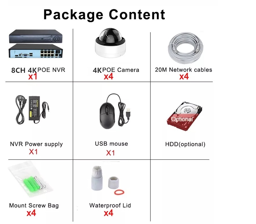 CAMÉRA  5MP 4CH MÉTAL DÔME DVR SYSTÈME POE
