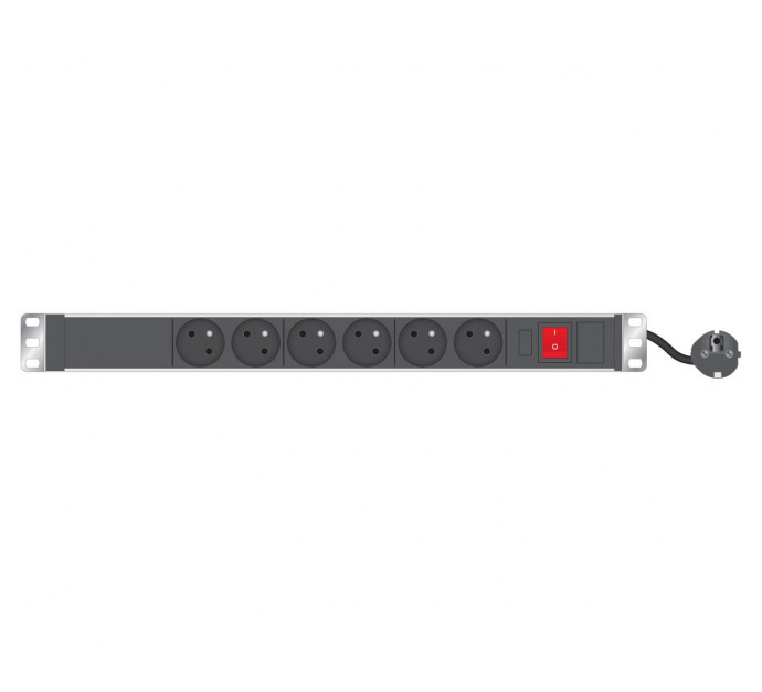 Bandeau d'alimentation 19" 6 prises noir + disjoncteur 30mA