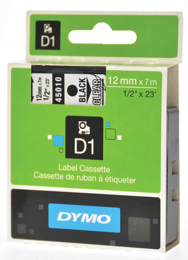 DYMO Ruban D1 - 12mm noir sur transp