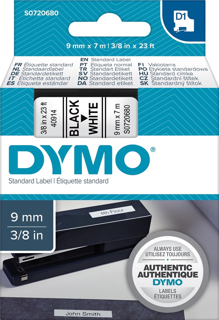 DYMO Ruban D1 - 9 mm noir sur blanc