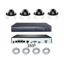 CAMERA  KIT DVR 3MP 4 CANAUX ANTI-VANDALISME DOME BALL POE IP POUR MAGASINS