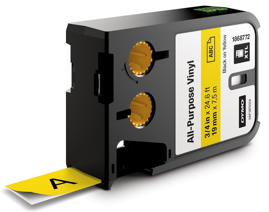 RUBAN VINYLE NOIR SUR JAUNE 19MM POUR DYMO XTL