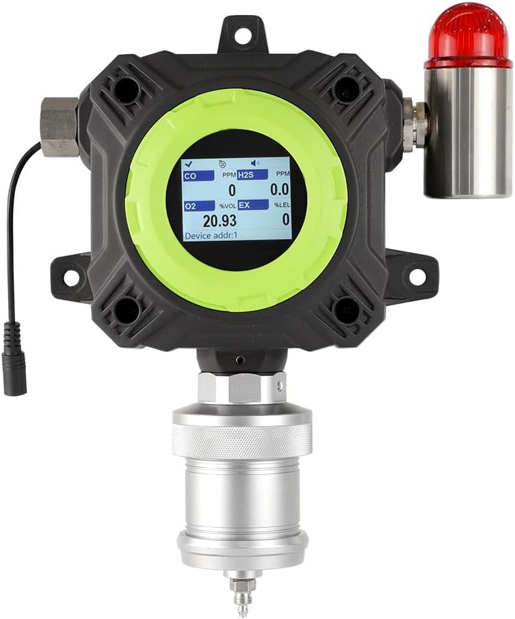 Détecteur de gaz cyanure d'hydrogène fixe HCN avec moniteur d'alarme lumineuse.