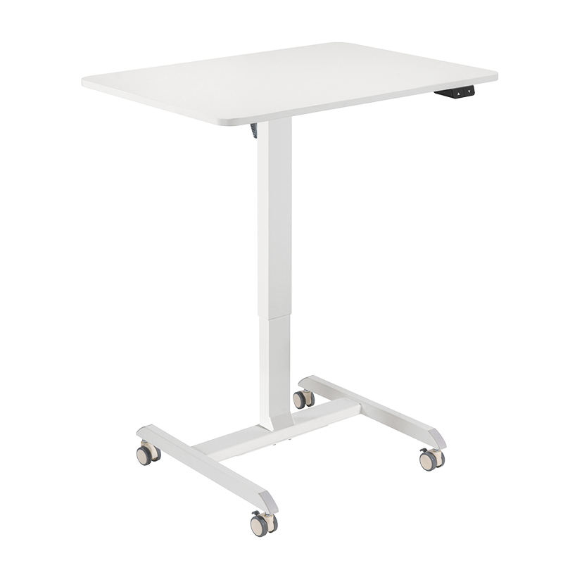 Poste de travail assis-debout à réglage électrique, 1 moteur, enroulable, blanc 