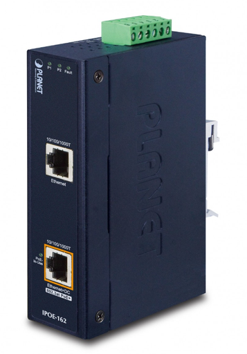[1001727] Planet IPOE-162 Injecteur PoE industriel fixations rail DIN 802.3at HPower 30 Watts -40+75°