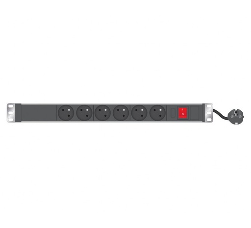 [1403530] Bandeau d'alimentation 19" 6 prises noir + disjoncteur 30mA