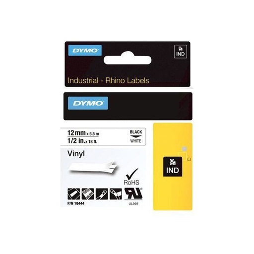 [1407534] Ruban vinyle pour RhinoPro - Noir sur Jaune 12 mm